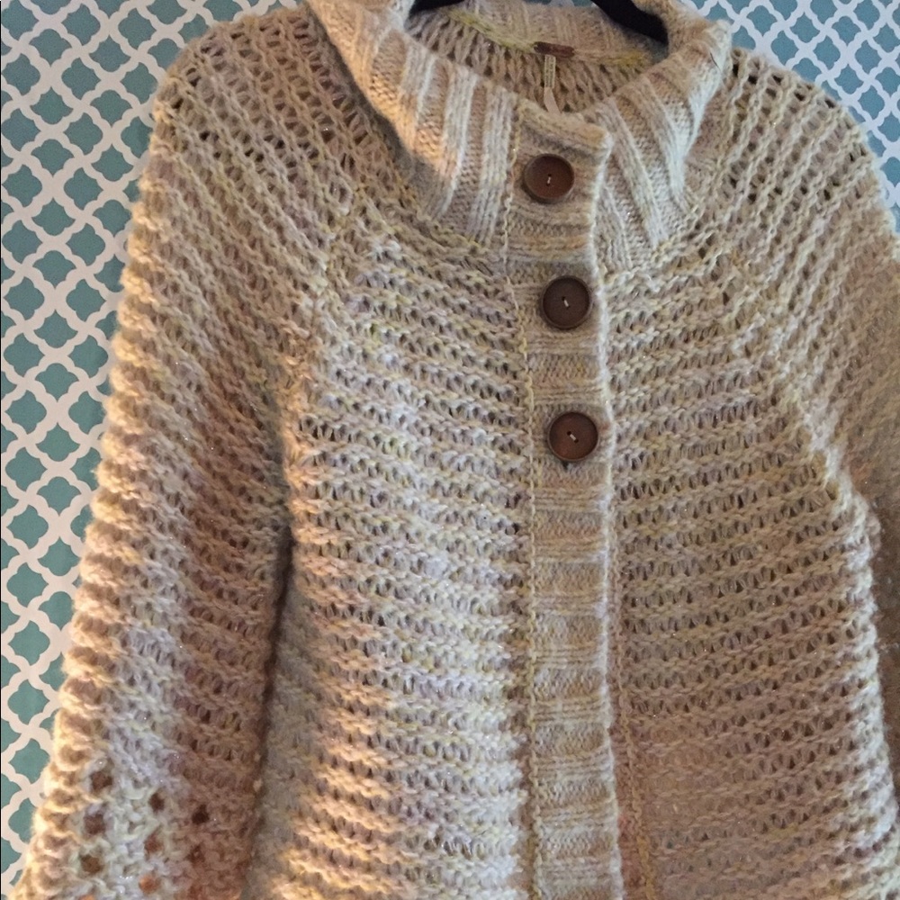 Free People Chunky Crochet Sweater Bell Sleeves